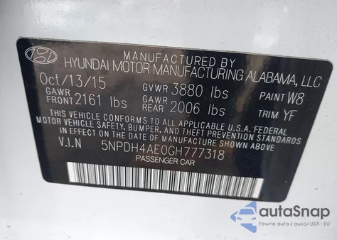 2016 Hyundai Elantra Value Edition из США, поврежденный, VIN 5NPDH4AE0GH777318